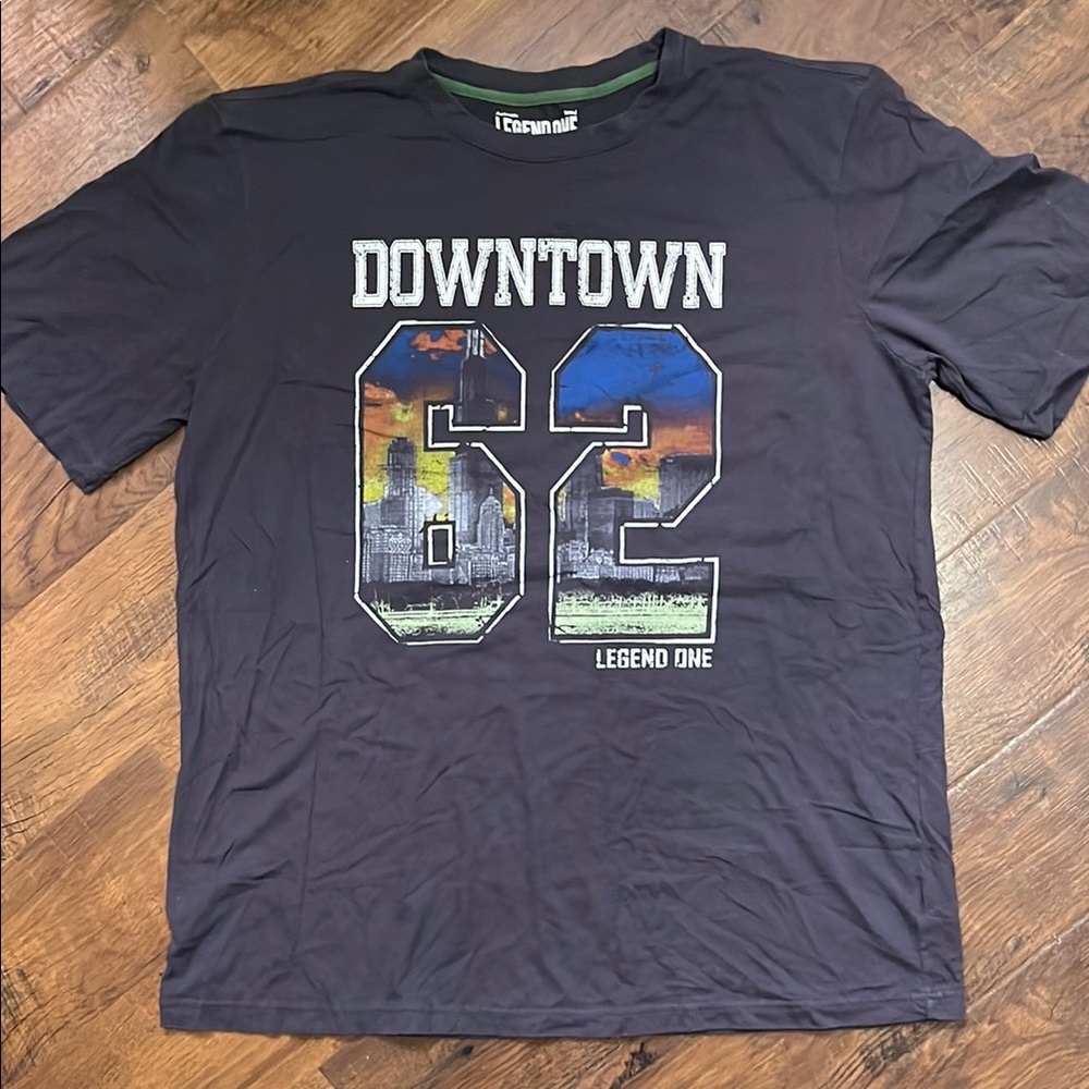 Black Short Sleeve Tee with Downtown Graphic